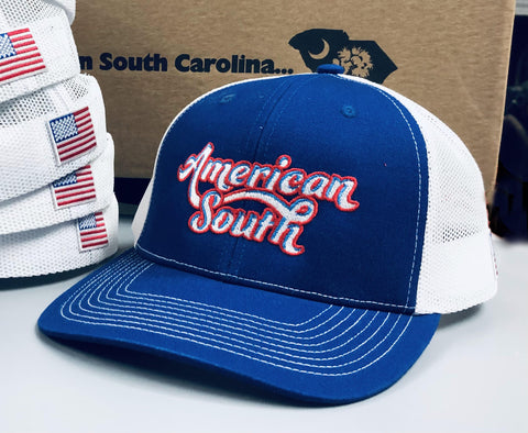 AmSo Original Trucker with US Flag - Royal/White